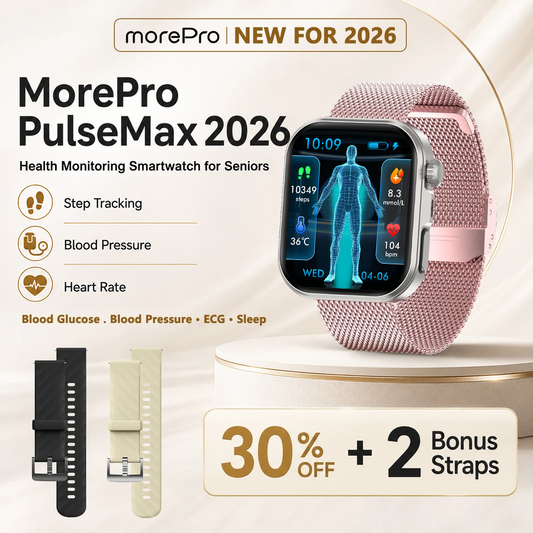 PulseMax® 2026 – Advanced Health Smartwatch for Seniors with Blood Glucose Trends, Blood Pressure, ECG + PPG Heart Monitoring & More