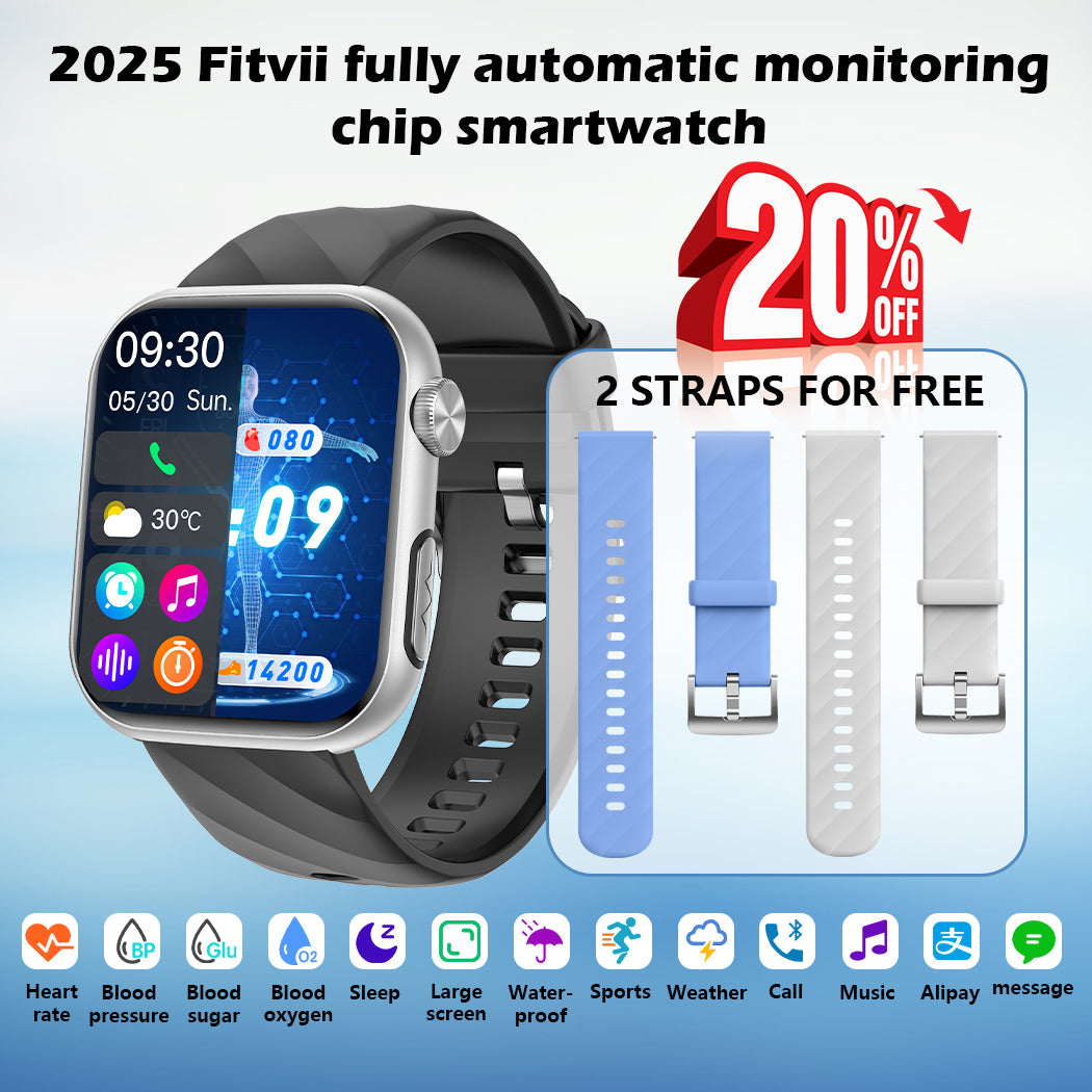 Upgrade Fitvii®GT5 Pro Max Blood Sugar Smartwatch with Blood Pressure + ECG + Sleep Fitness Tracker+Free Straps💝