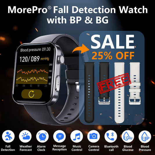 PulseMax Smartwatch for Seniors with Fall Detection, Blood Pressure, Glucose & ECG – 2025 Health & Safety Tracker by MorePro