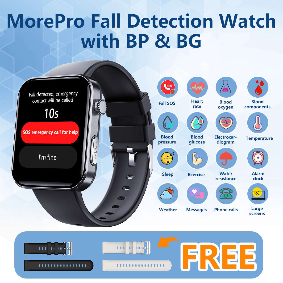 💕Summer Care Gift- PulseMax Smartwatch for Seniors with Fall Detection, Blood Pressure, Glucose & ECG – 2025 Health & Safety Tracker by MorePro