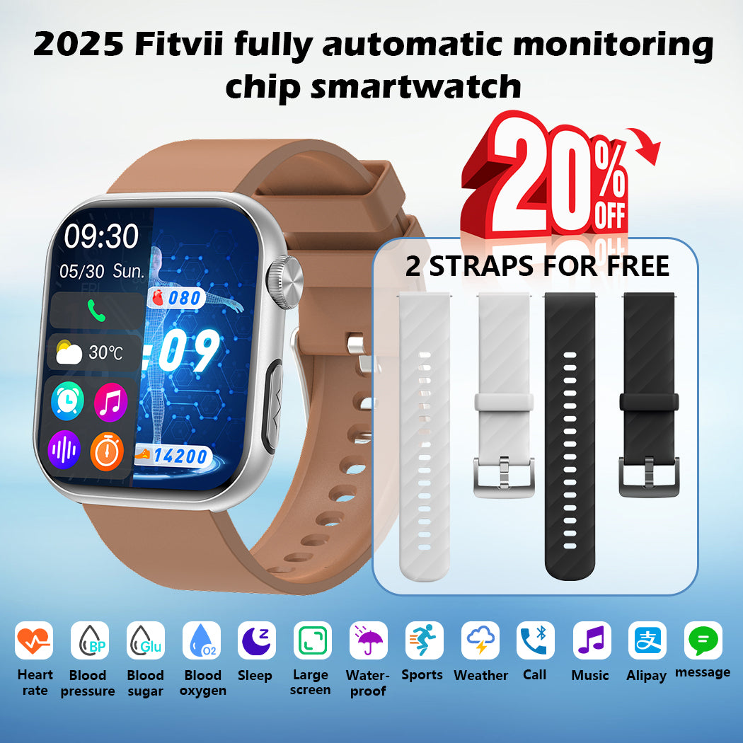 Upgrade Fitvii®GT5 Pro Max Blood Sugar Smartwatch with Blood Pressure + ECG + Sleep Fitness Tracker+Free Straps💝
