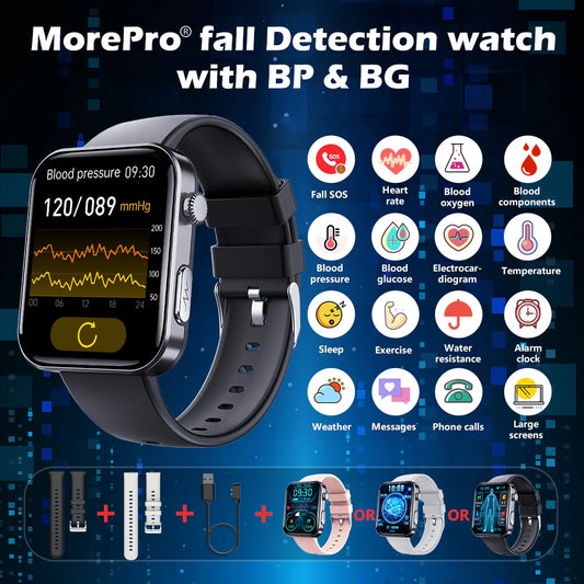 💕Best Father's Day Budget Ideas- MOREPRO® PulseMax Fall Detection Watch With Blood Glucose+Blood Presssure Monitoring+Calls 2025+ Free Strap*2 Gift🎁