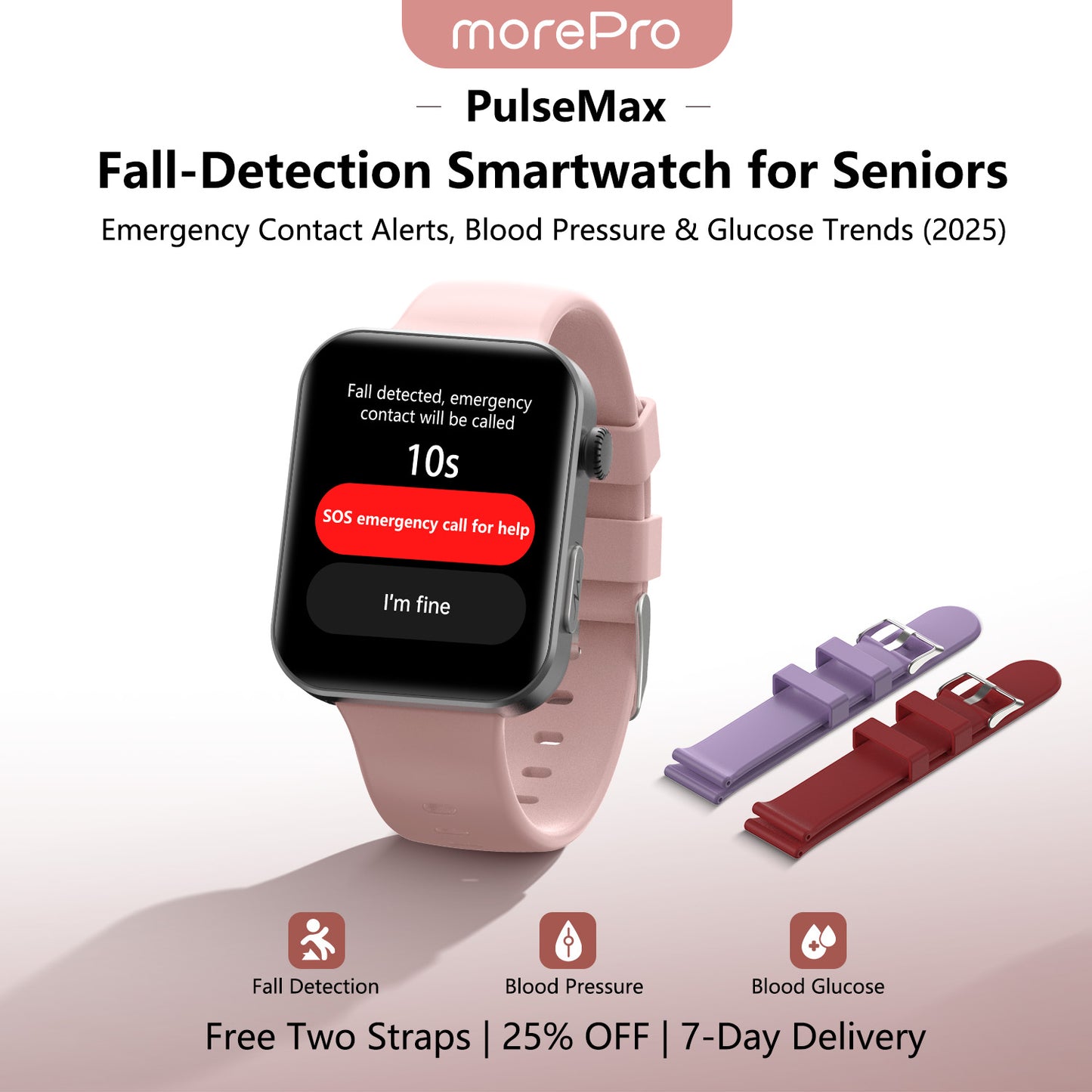 Best Upgrade MorePro® PulseMax Fall Detection Watch With Blood Glucose+Blood Pressure Monitoring+Calls 2025+ Free Strap*2 Gift🎁