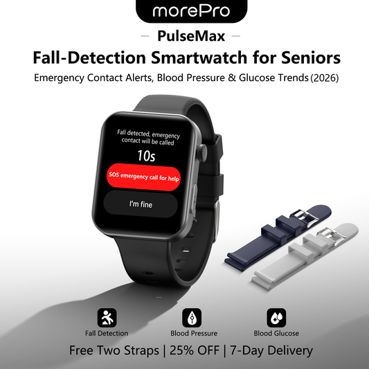 Best Upgrade MorePro® PulseMax Blood Pressure & Blood Glucose Smartwatch for Seniors – Fall Detection, ECG + Free Strap Gift 🎁