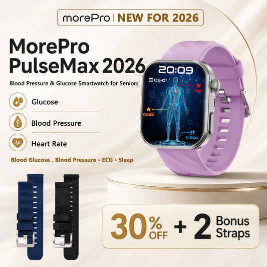PulseMax® 2026 – All-in-One Health Smartwatch for Seniors with Blood Glucose Trends, Blood Pressure, ECG + PPG & More