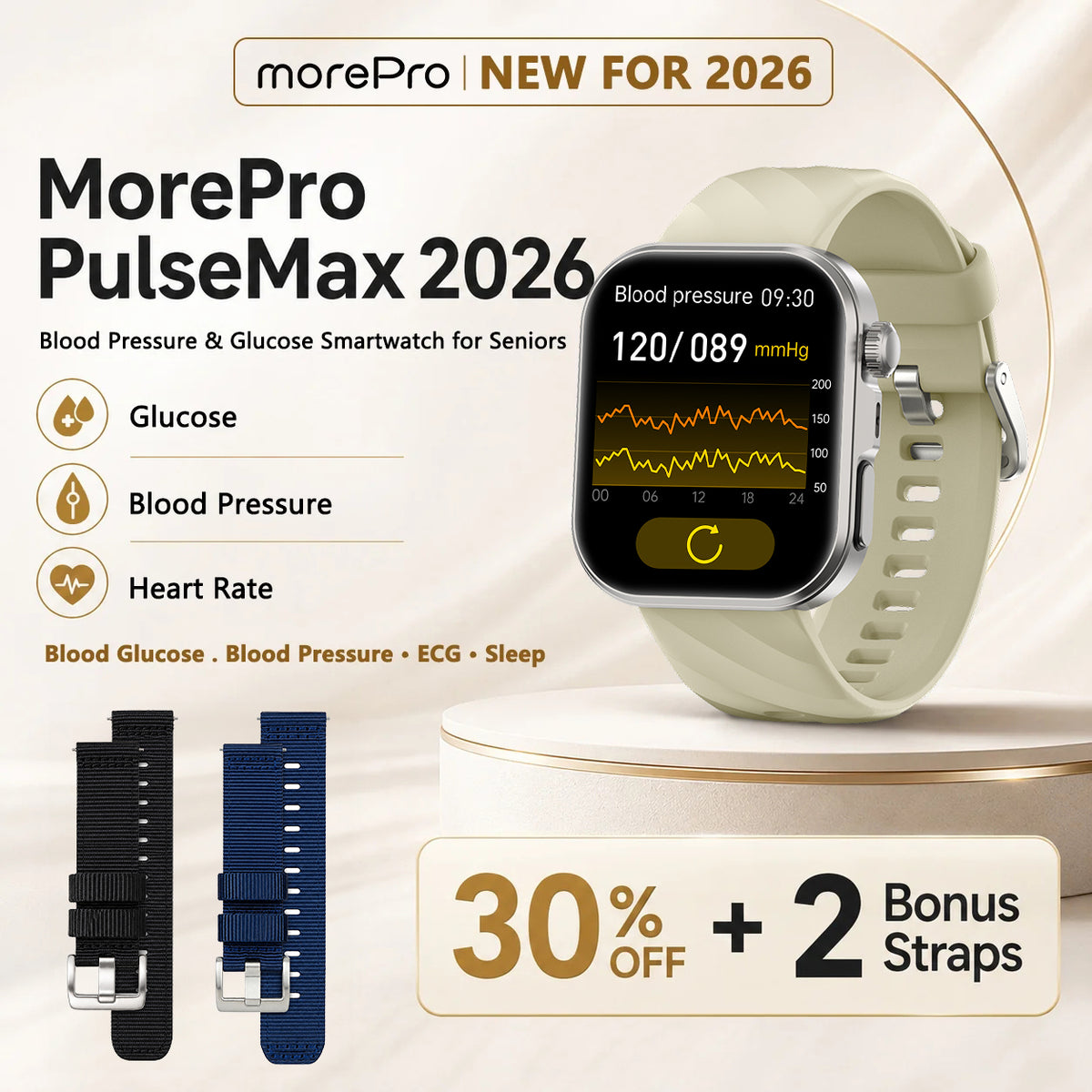 PulseMax® 2026 – All-in-One Health Smartwatch with Blood Glucose Trends, Blood Pressure, ECG + PPG & More