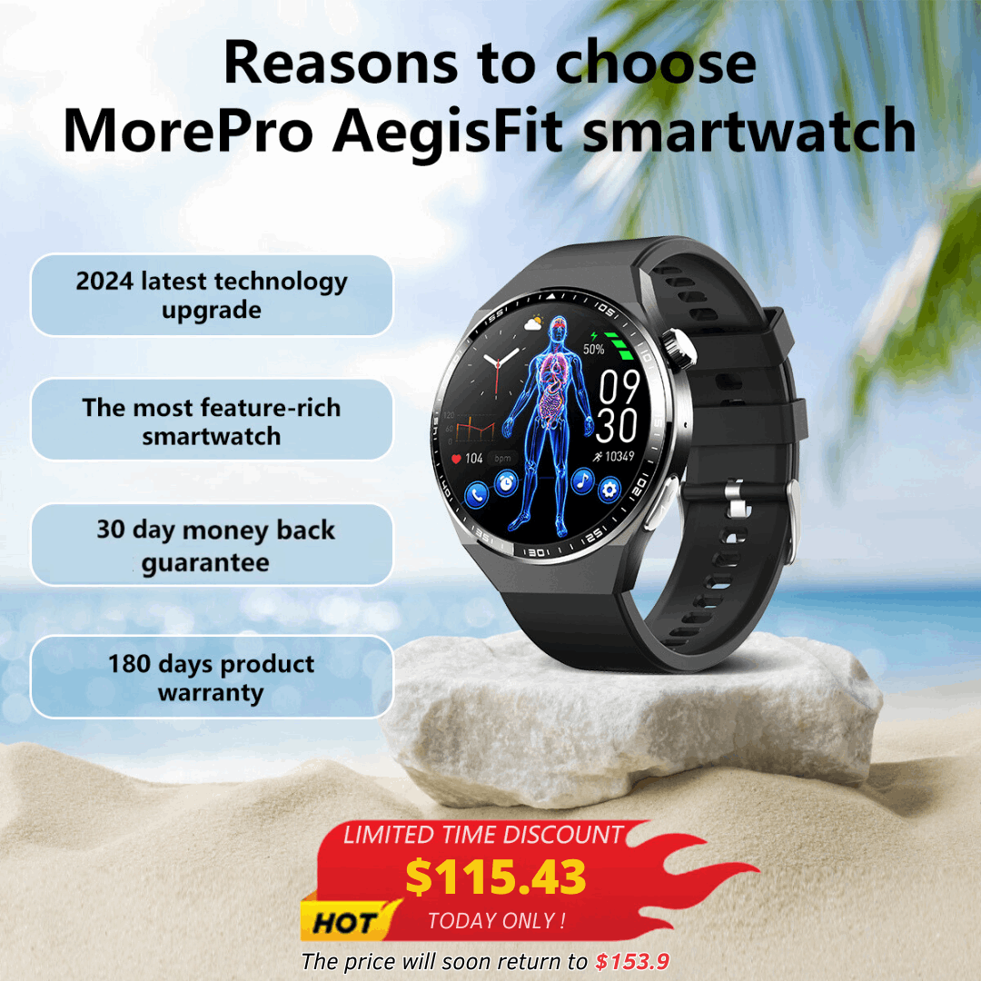 MorePro AegisFit Fall Detection Smartwatch with Advanced ECG + Blood Pressure + Blood Oxygen + Uric Acid + Activity Tracking + Emergency SOS+Free Watch🎁