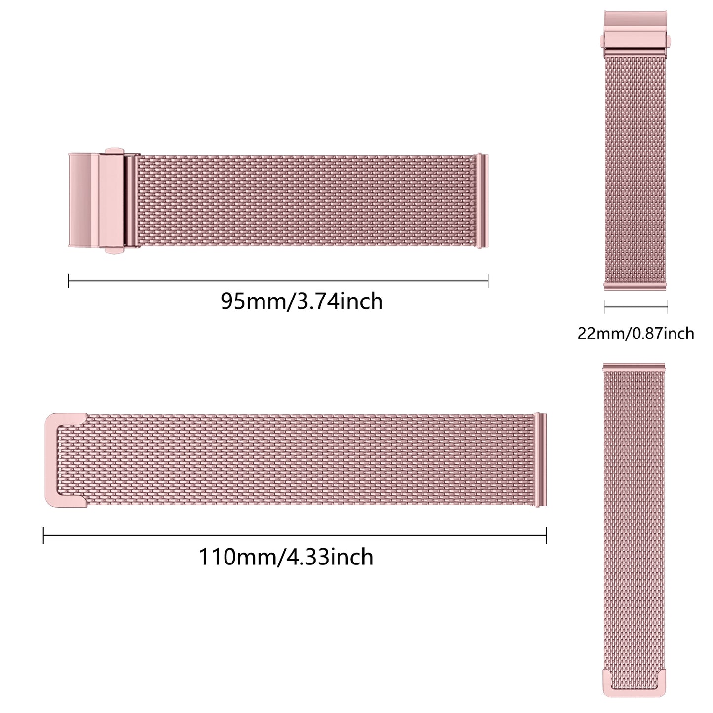 MorePro HM57 22mm Milanese Rose Gold Replacement Band - Adjustable & Durable Sport Strap