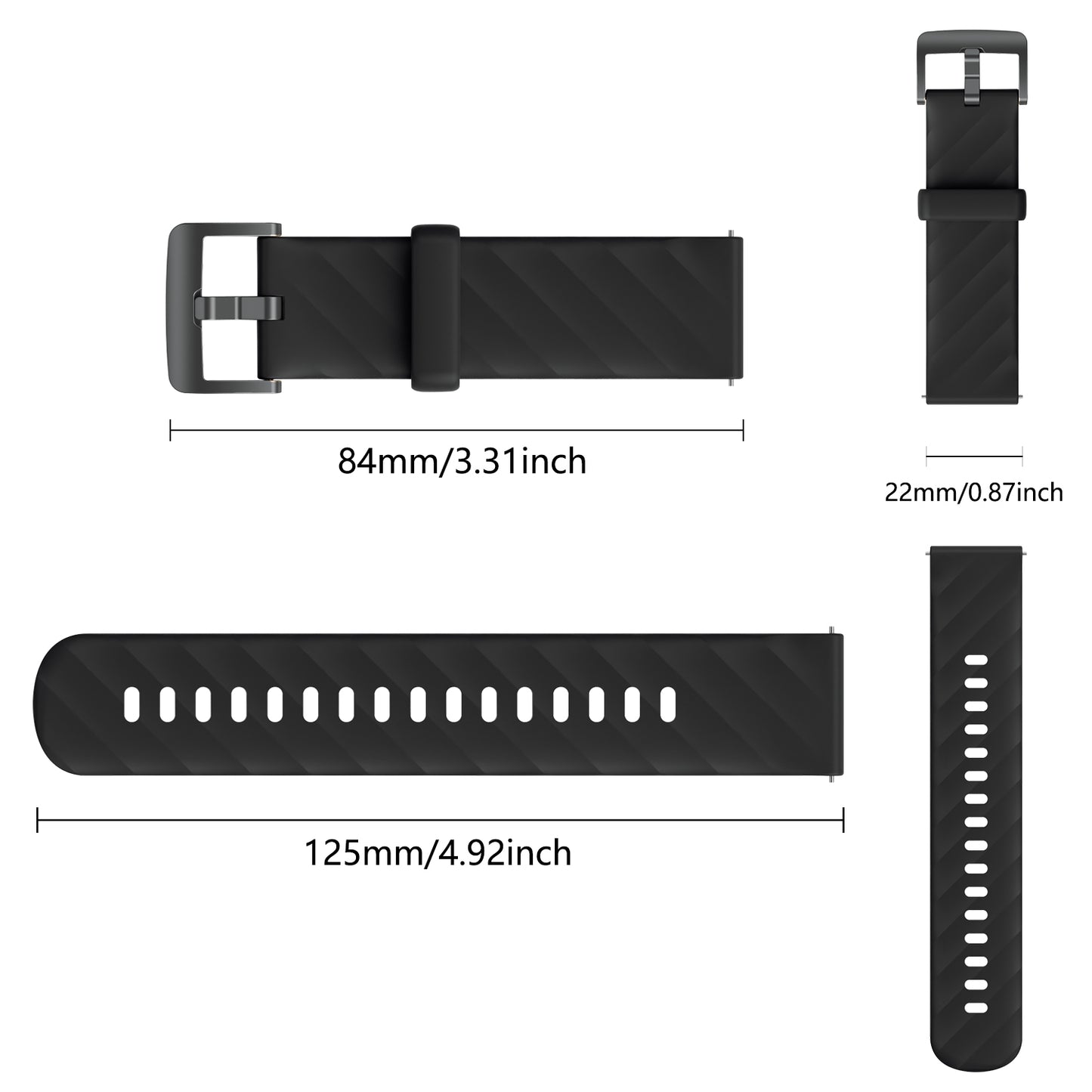 MorePro HM57 22mm Silicone Replacement Band - Adjustable & Durable Sport Strap in 5 Colors