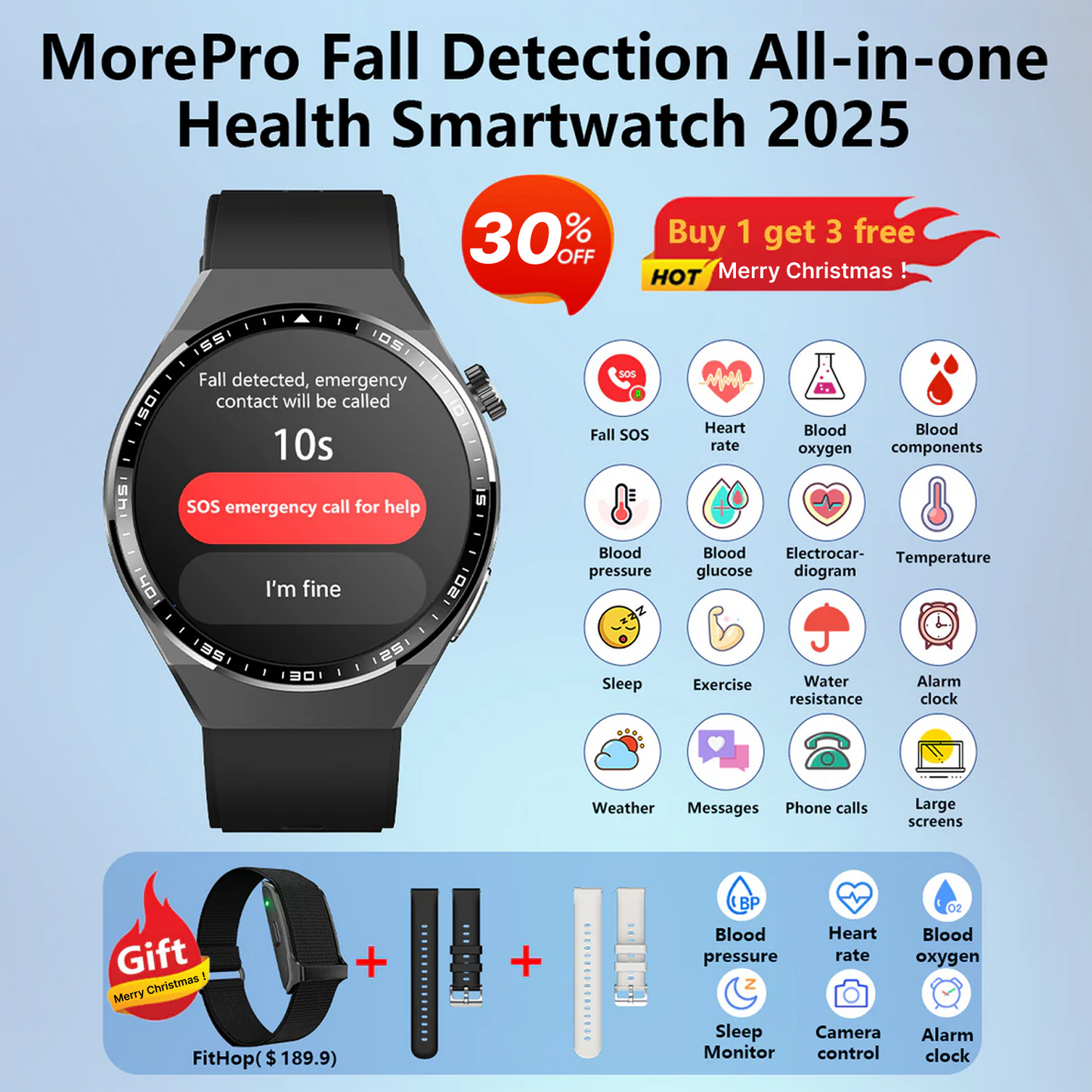 💞Christmas Gift -MorePro AegisFit Fall Detection Smartwatch with Advanced ECG + Blood Pressure + Blood Oxygen + Uric Acid + Activity Tracking + Emergency SOS+Free Watch🎁