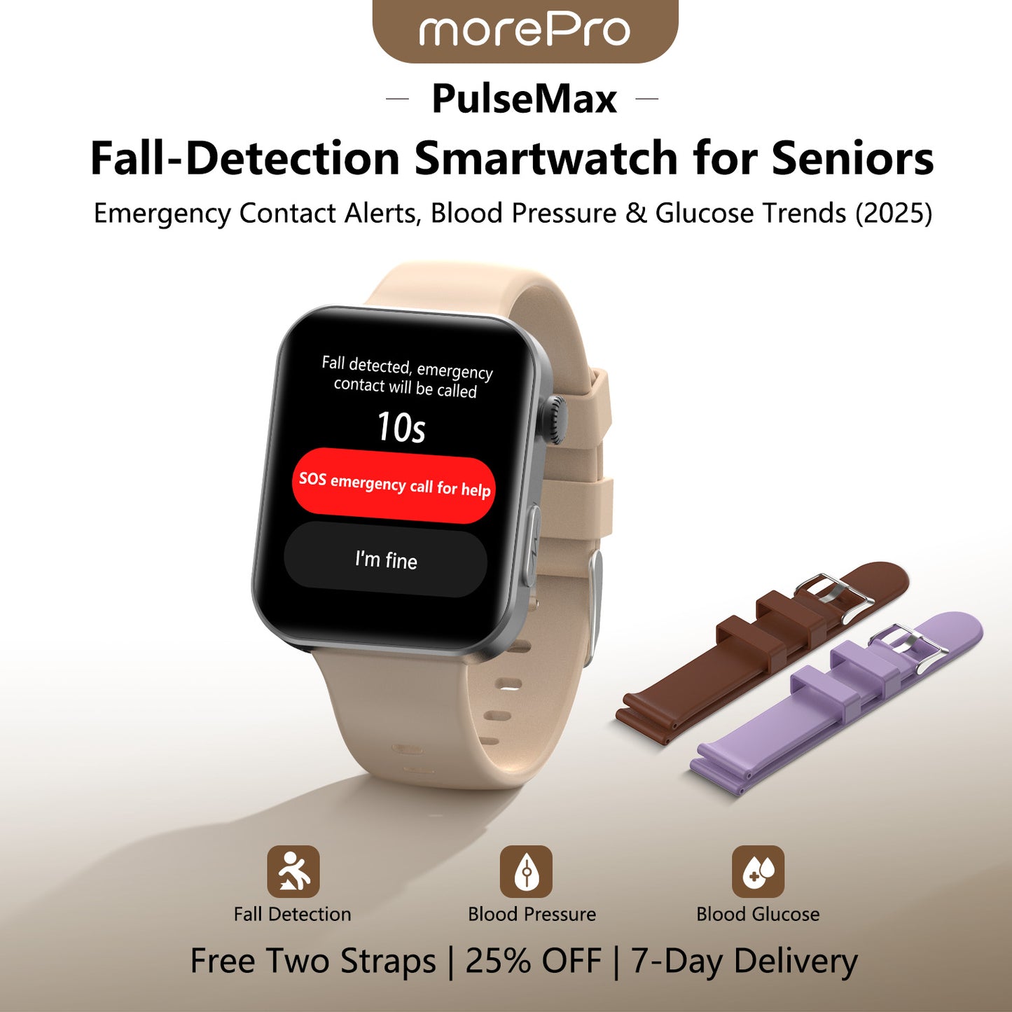 Best Upgrade MOREPRO® PulseMax Blood Pressure & Blood Glucose Smartwatch for Seniors – Fall Detection, ECG + Free Strap Gift 🎁