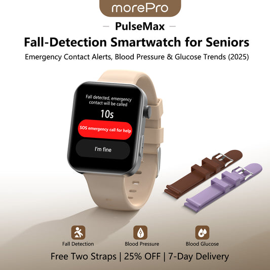 Best Upgrade MOREPRO® PulseMax Blood Pressure & Blood Glucose Smartwatch for Seniors – Fall Detection, ECG + Free Strap Gift 🎁