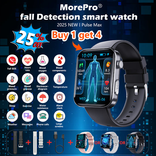 Best Upgrade MOREPRO® PulseMax Fall Detection Watch With Blood Glucose+Blood Presssure Monitoring+Calls 2025+ Free Strap*2 Gift🎁