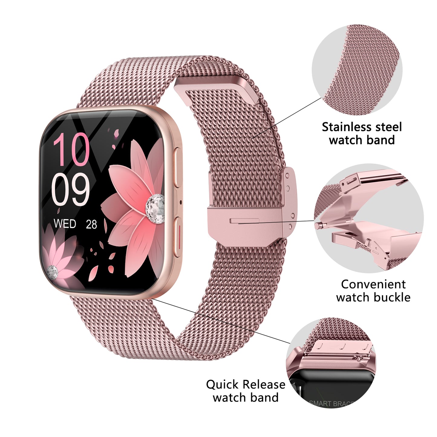 MorePro HM57 22mm Milanese Rose Gold Replacement Band - Adjustable & Durable Sport Strap