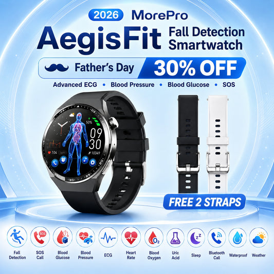 AegisFit Fall Detection Smartwatch with Advanced ECG + Blood Pressure + Blood Glucose + Uric Acid + Activity Tracking + Emergency SOS