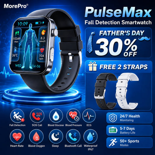Best Upgrade MorePro® PulseMax Fall Detection Watch With Blood Glucose+Blood Pressure Monitoring+Calls 2026+ Free Strap*2 Gift🎁