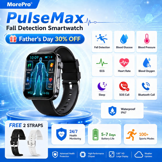 Best Upgrade MorePro® PulseMax Fall Detection Watch With Blood Glucose+Blood Pressure Monitoring+Calls 2026+ Free Strap*2 Gift🎁