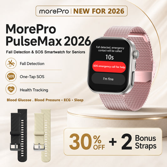 Best Upgrade MorePro® PulseMax Blood Pressure & Blood Glucose Smartwatch for Seniors – Fall Detection, ECG + Free Strap Gift 🎁