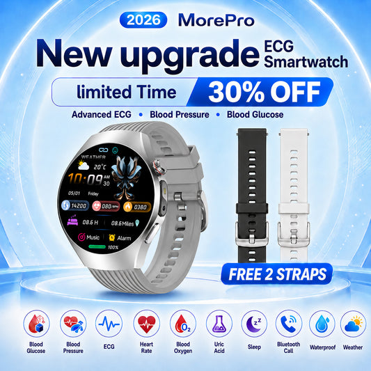 MorePro AegisFit ECG Smartwatch with Blood Pressure, Blood Glucose, Uric Acid & SOS