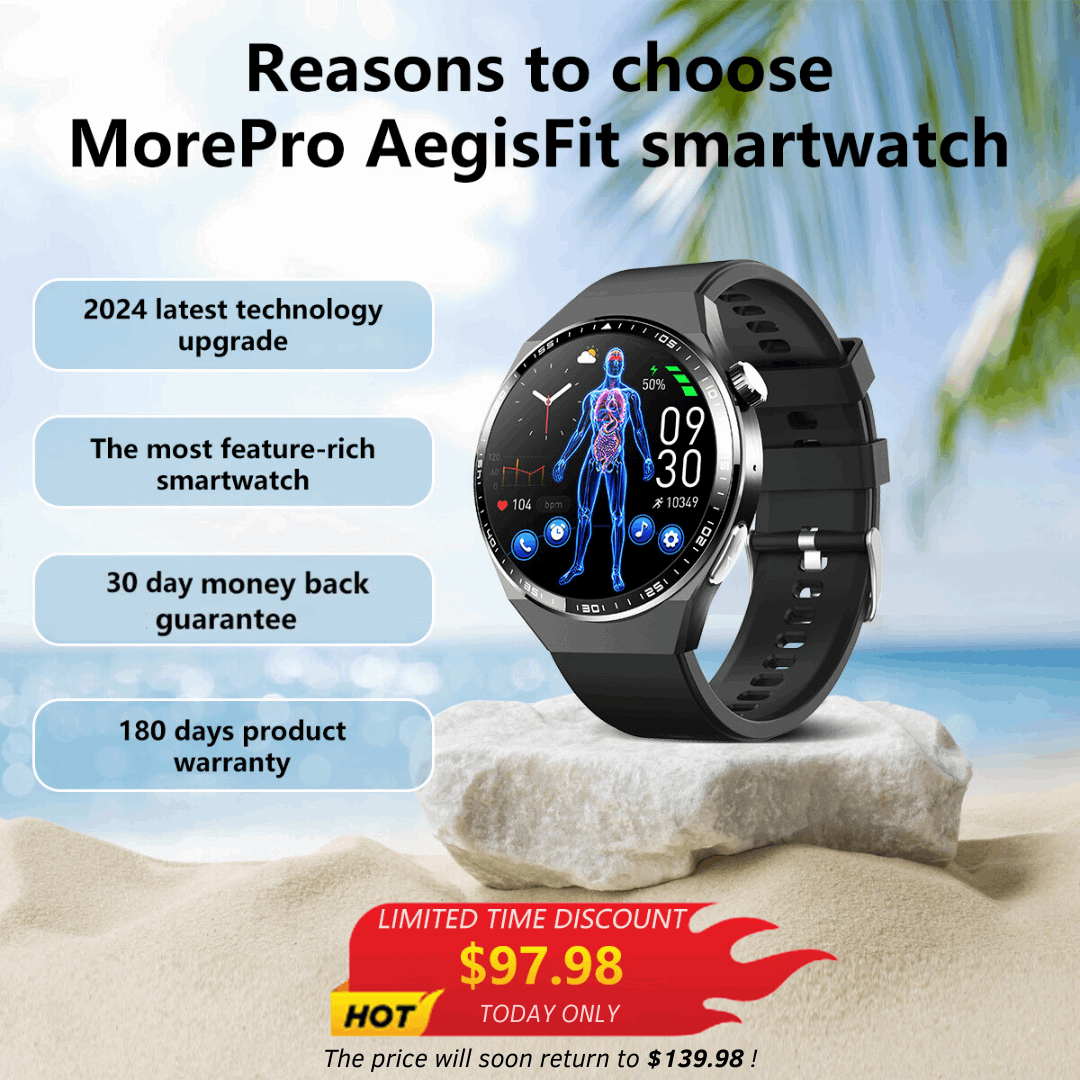 AegisFit Fall Detection Smartwatch with Advanced ECG + Blood Pressure + Blood Glucose + Uric Acid + Activity Tracking + Emergency SOS