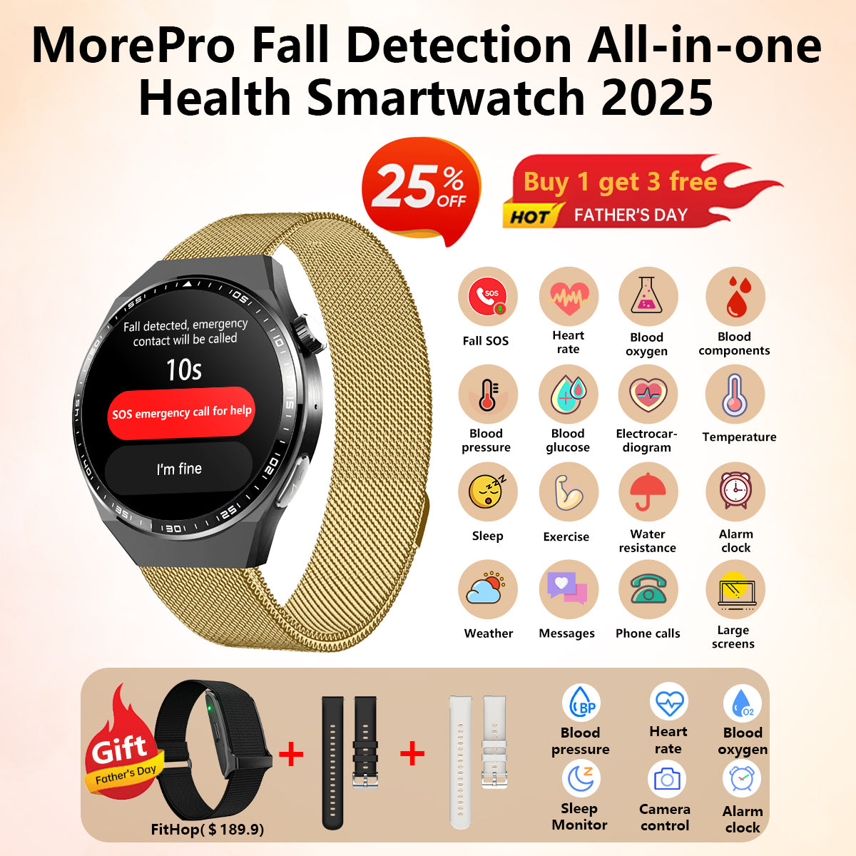 💞Best Father's Day Gift -MorePro AegisFit Fall Detection Smartwatch with Advanced ECG + Blood Pressure + Blood Oxygen + Uric Acid + Activity Tracking + Emergency SOS+Free Watch🎁