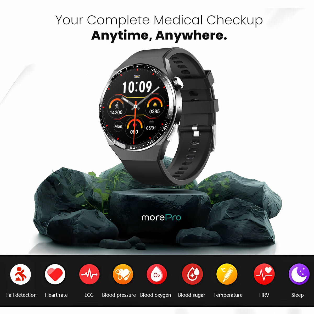 AegisFit Fall Detection Smartwatch with Advanced ECG + Blood Pressure + Blood Glucose + Uric Acid + Activity Tracking + Emergency SOS