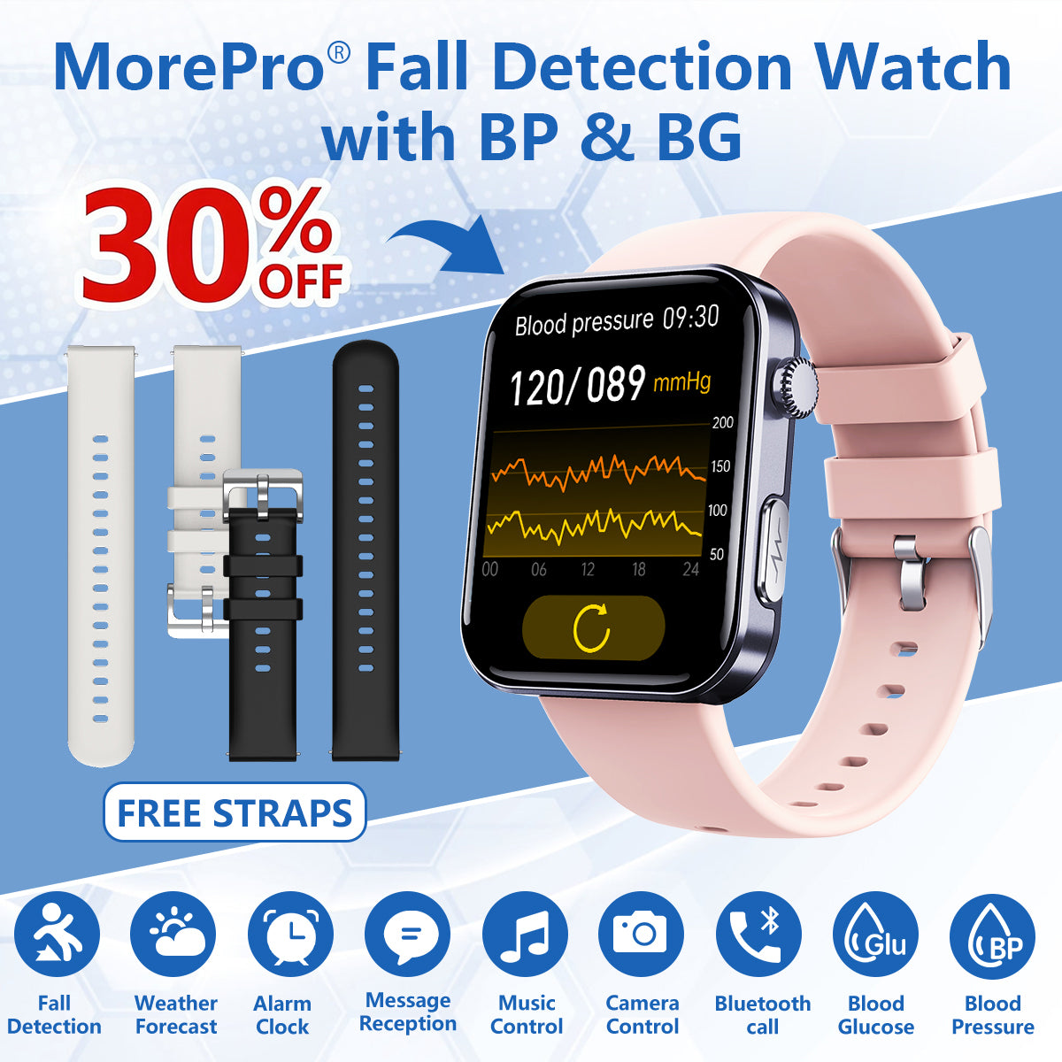 Best Upgrade MorePro® PulseMax Fall Detection Watch With Blood Glucose+Blood Pressure Monitoring+Calls 2026+ Free Strap*2 Gift🎁