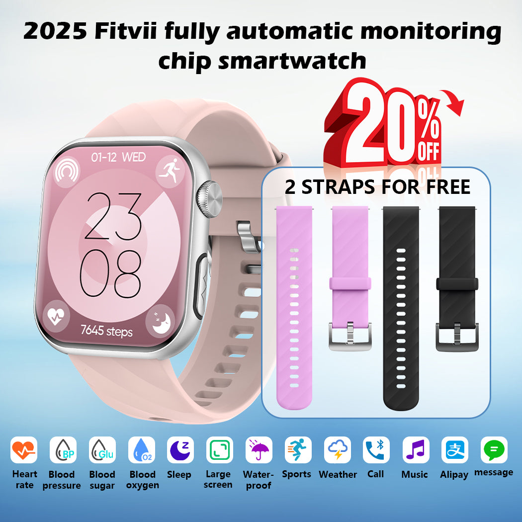 Upgrade Fitvii®GT5 Pro Max Blood Sugar Smartwatch with Blood Pressure + ECG + Sleep Fitness Tracker+Free Straps💝