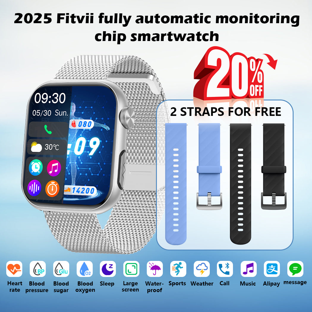Upgrade Fitvii®GT5 Pro Max Blood Sugar Smartwatch with Blood Pressure + ECG + Sleep Fitness Tracker+Free Straps💝