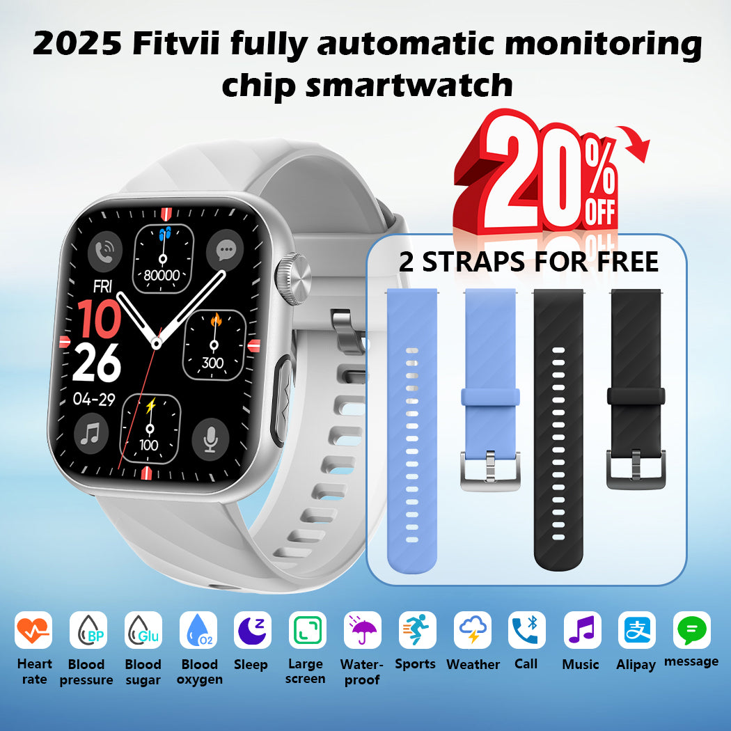 Upgrade Fitvii®GT5 Pro Max Blood Sugar Smartwatch with Blood Pressure + ECG + Sleep Fitness Tracker+Free Straps💝