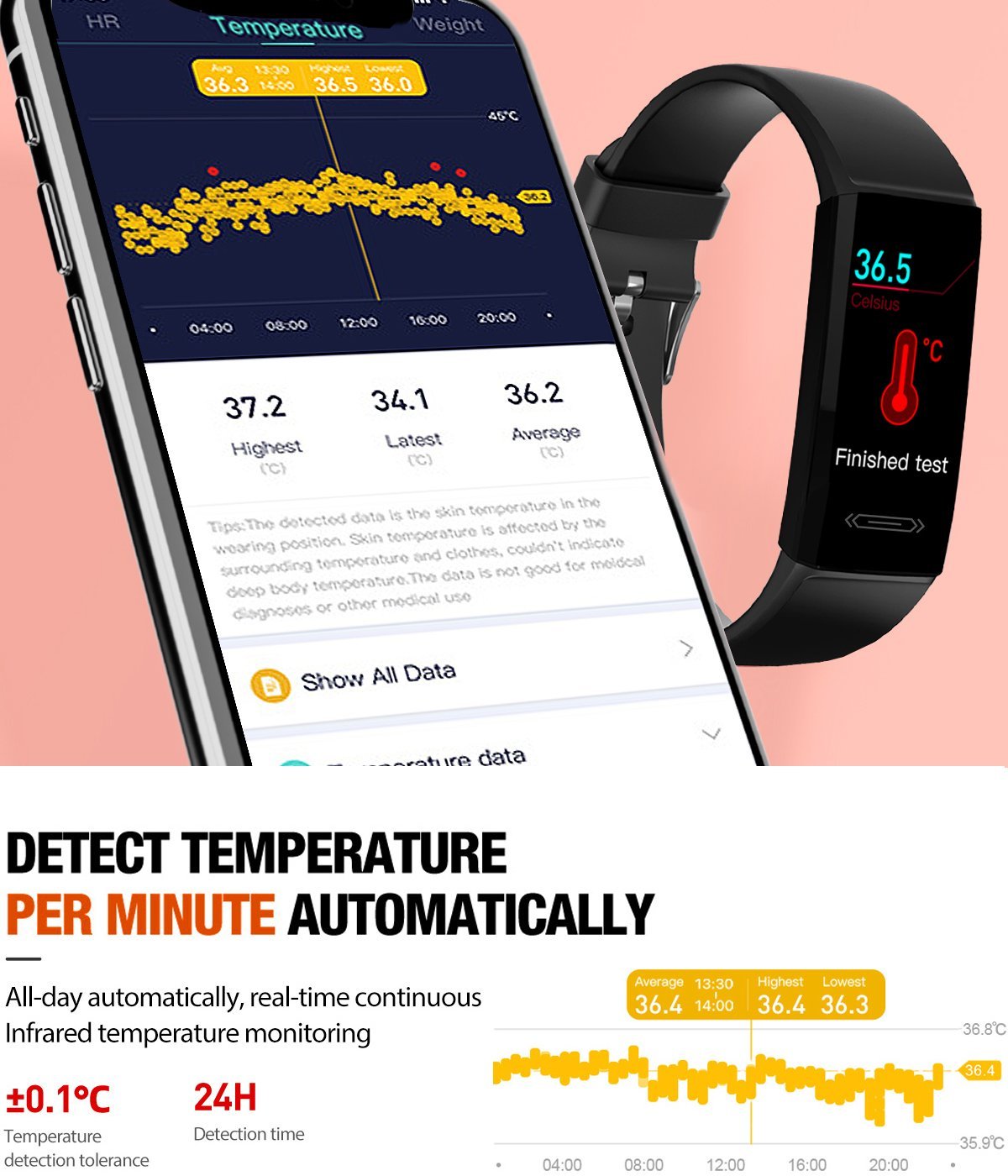 MorePro V100S Fitness Tracker with Body Temperature Sleep Monitor Blue - MorePro
