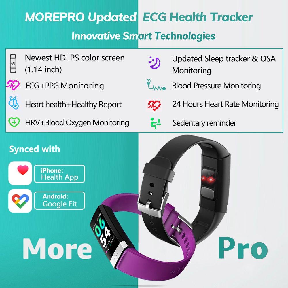 MorePro V19 Fitness Tracker ECG Monitor & Sleep Monitor Purple - MorePro
